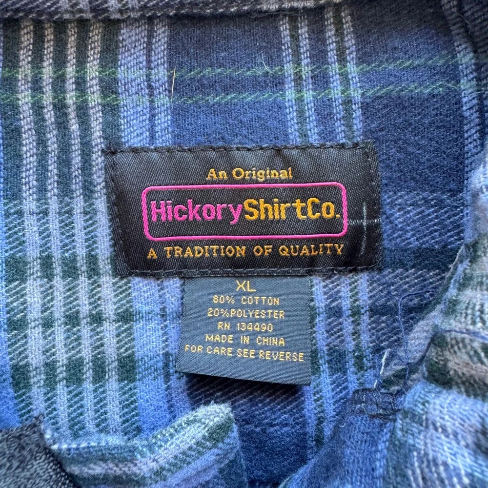 HickoryShirtCo Mens XL Blue Plaid Quarter Zip Flannel Pullover Shirt